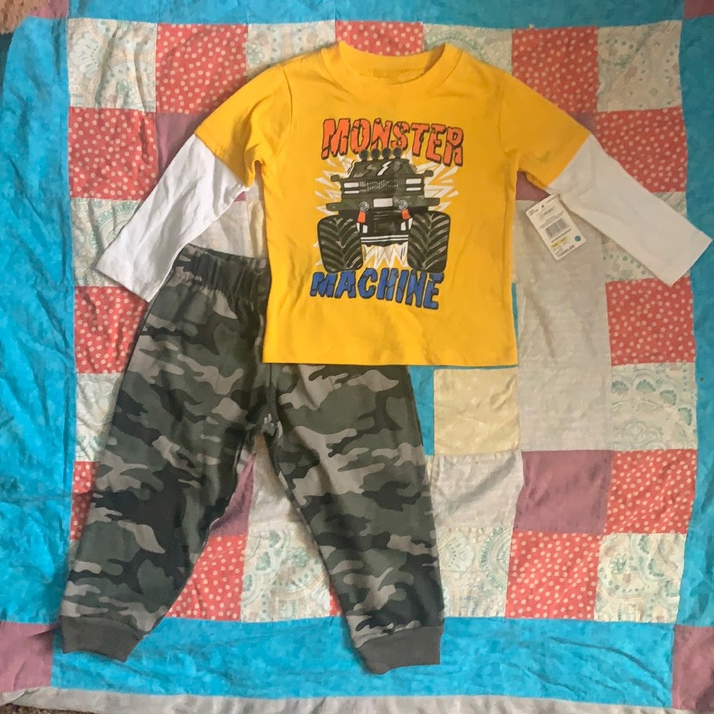 NWT Monster Truck Shirt with Camo Pants size 2T